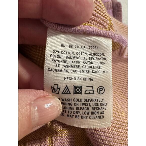 Anthropologie Sweater HWR Monogram Cardigan Womens L Plaid Cashmere Blend A22 - Picture 8 of 8